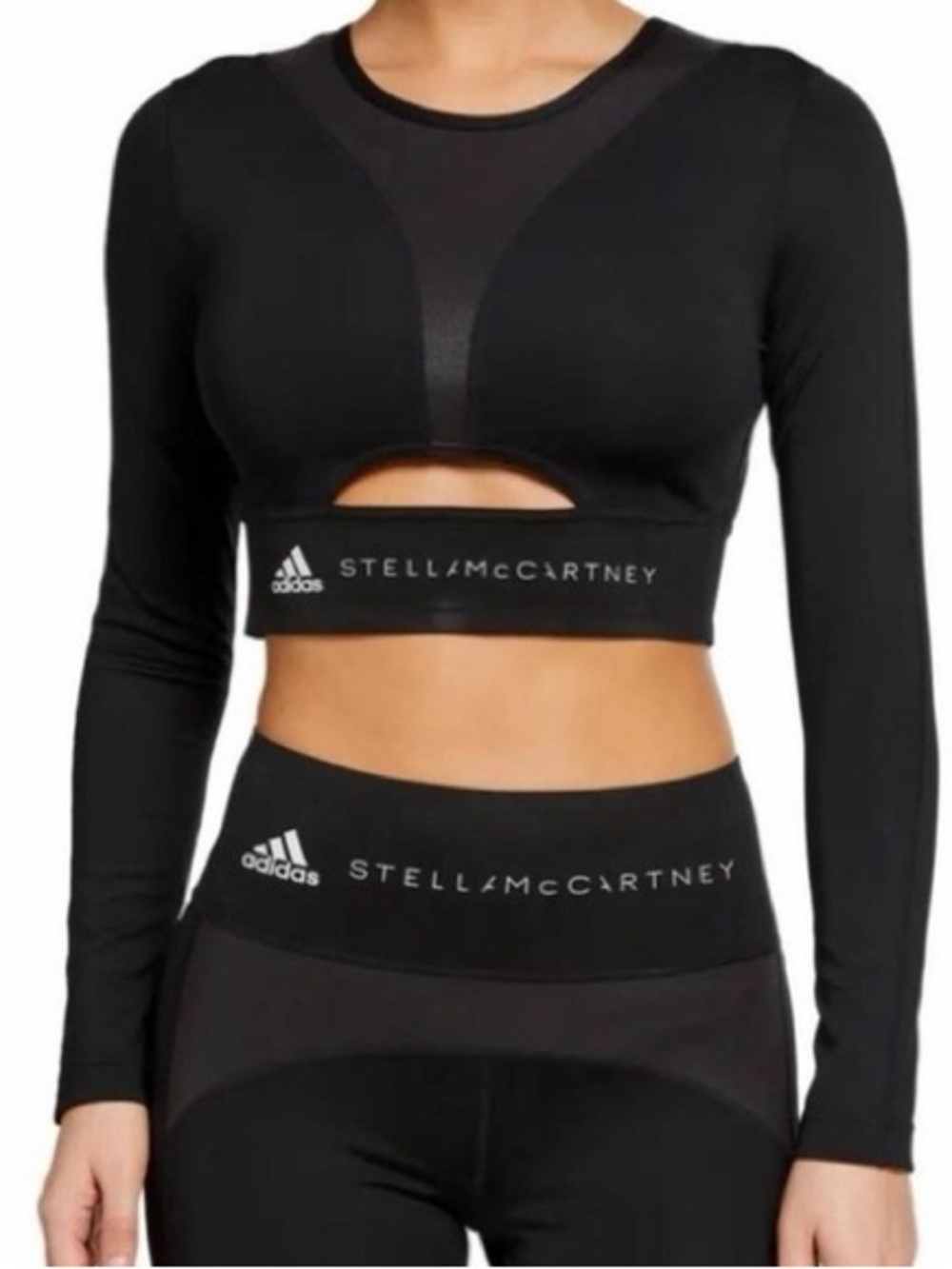 Adidas by Stella McCartney Black White Training Long Sleeve Crop Top